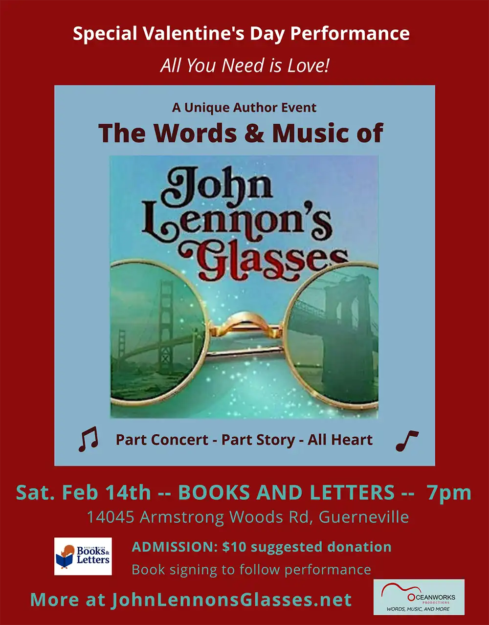 The Words & Music of “John Lennon’s Glasses” February 14th